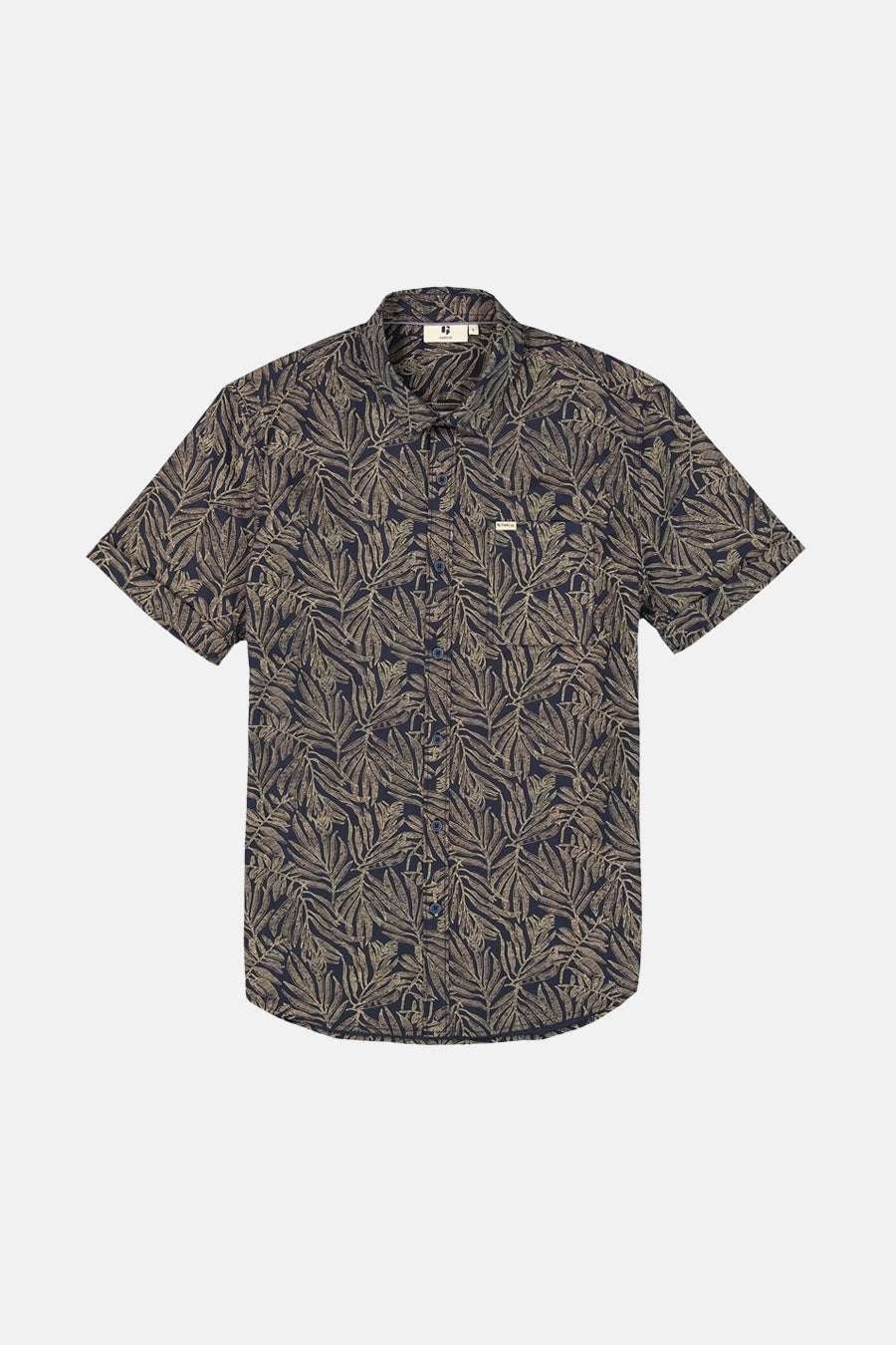 Blauwe blouse met korte mouwen van GARCIA met een textuurprint van exotische bladeren.