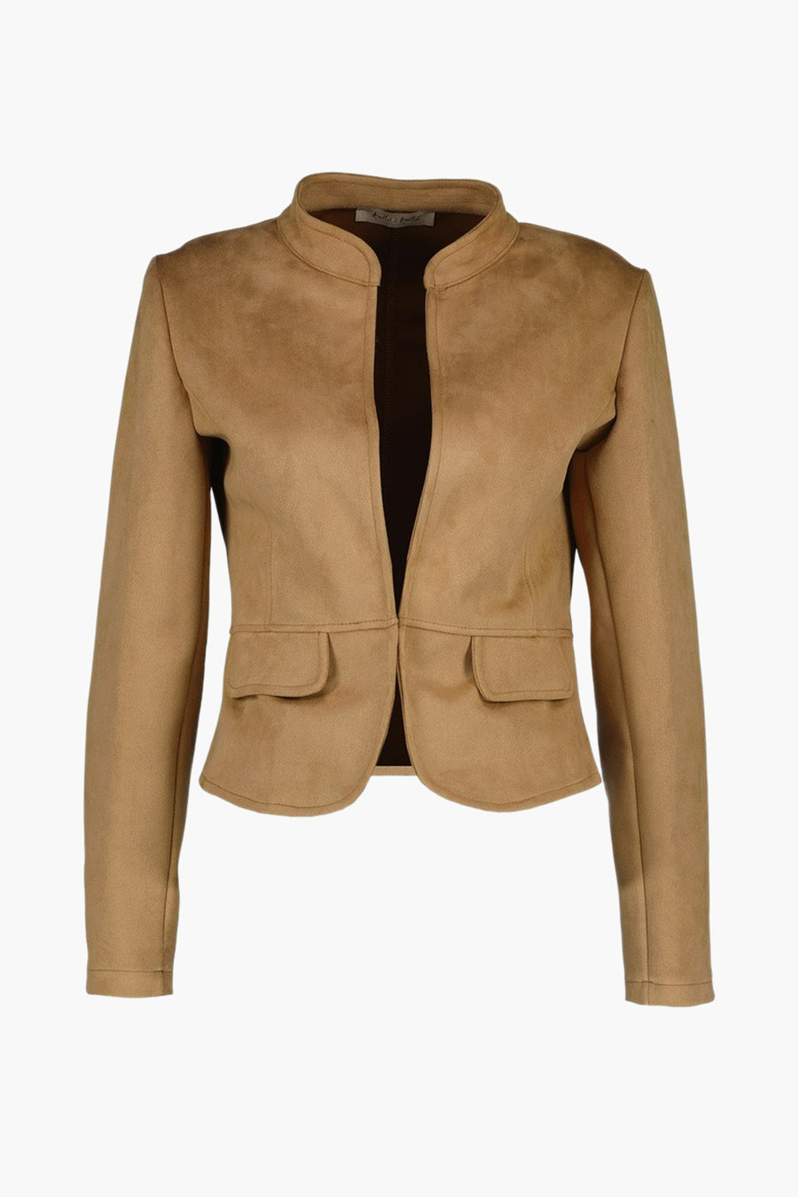 Veste courte marron en suédine par AMELIE ET AMELIE, avec poches plaquées et coupe ajustée.