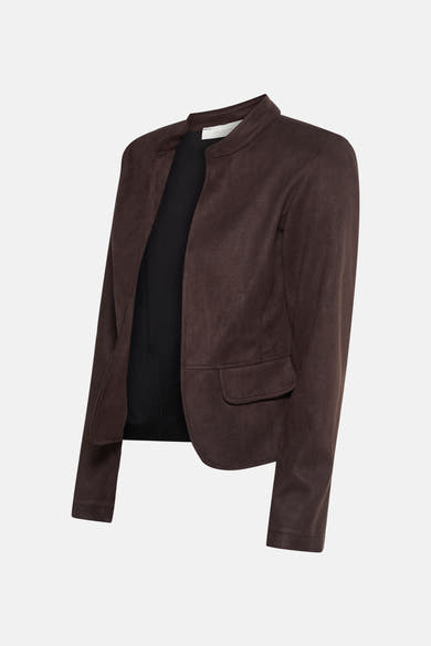 Veste courte marron en similicuir par AMELIE ET AMELIE, avec poche plaquée et doublure noire.