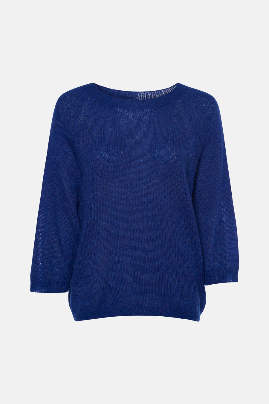 Pull col rond bleu de COPINES D'ANVERS, tricoté avec texture légère, vue de face