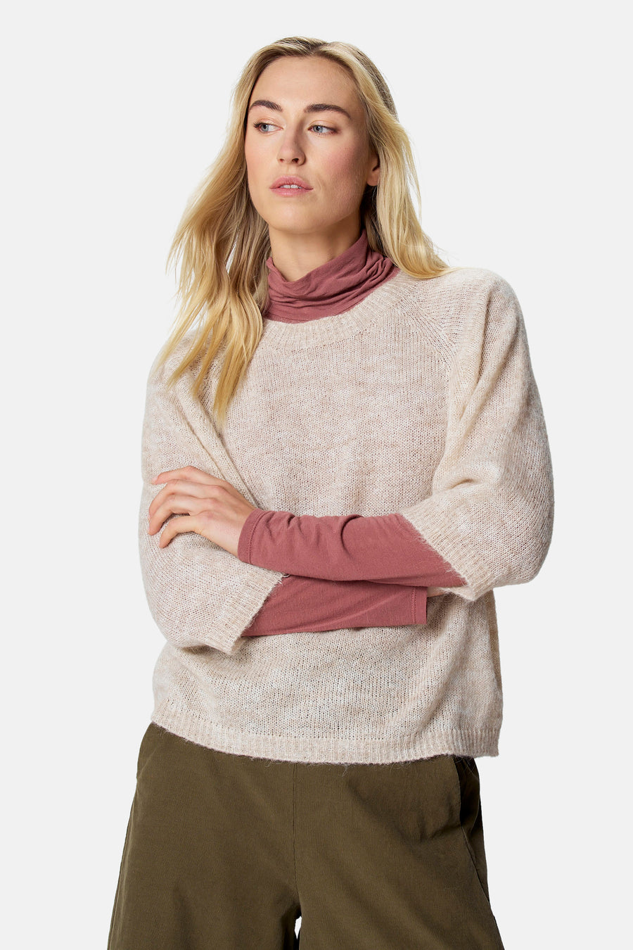 Pull col O - blanc