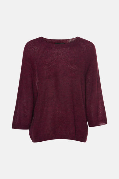 Pull col rond bordeaux de COPINES D'ANVERS, maille fine et fluide, vue de face