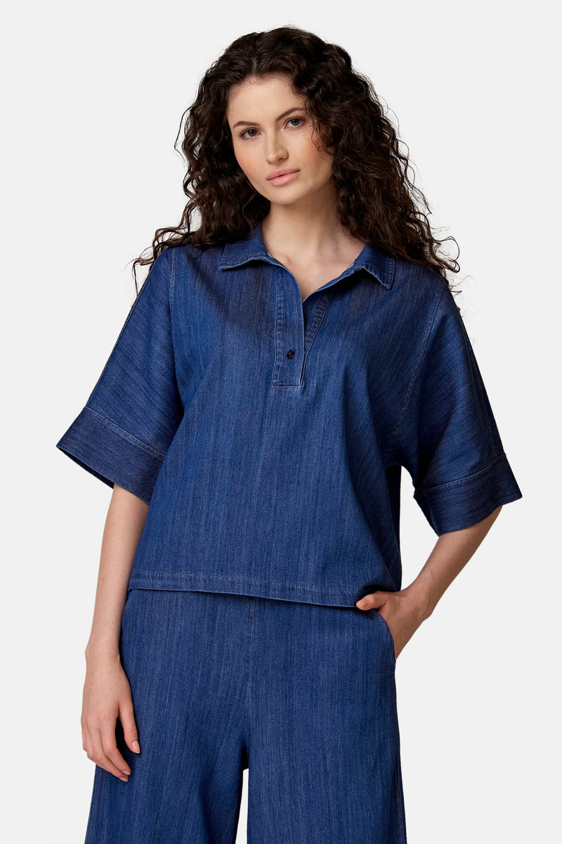 Blouse met korte mouwen - Mid blue denim