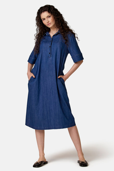 Kleedje met korte mouwen - Mid blue denim