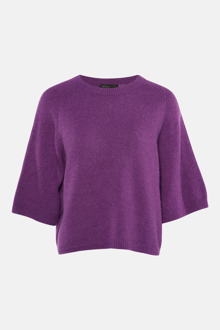 Pull à col rond violet de COPINES D'ANVERS, manches courtes évasées, en maille texturée.