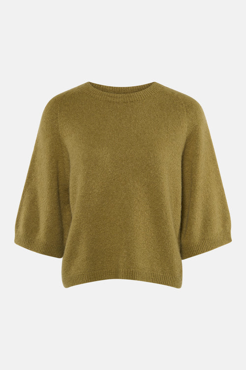 Groene trui met ronde hals van COPINES D'ANVERS met korte pofmouwen.