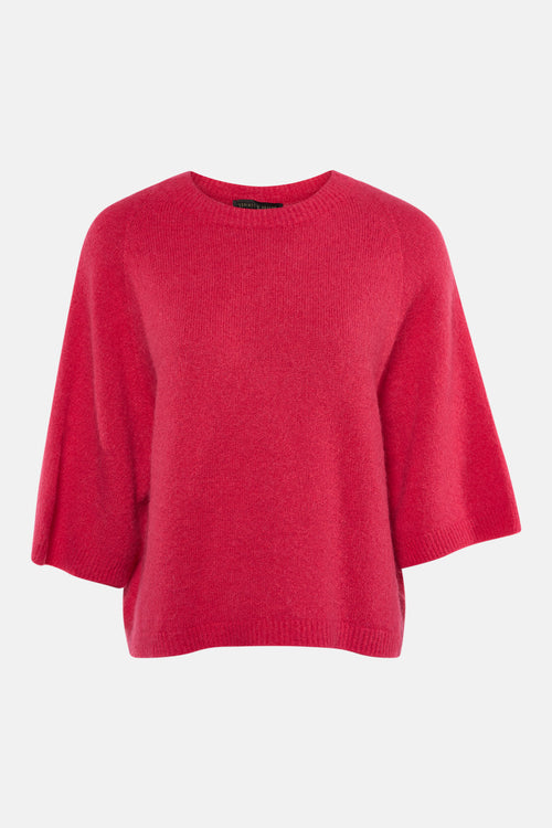 Roze trui met ronde hals van COPINES D'ANVERS in pluizige stof, wijde korte mouwen.