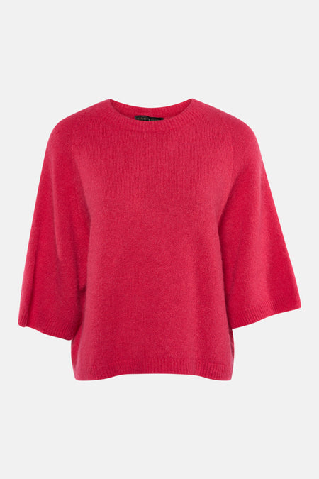 Pull à col rond rose de COPINES D'ANVERS en maille duveteuse, manches courtes amples.
