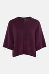 Pull à col en V bordeaux de COPINES D'ANVERS, coupe ample avec manches courtes et amples.