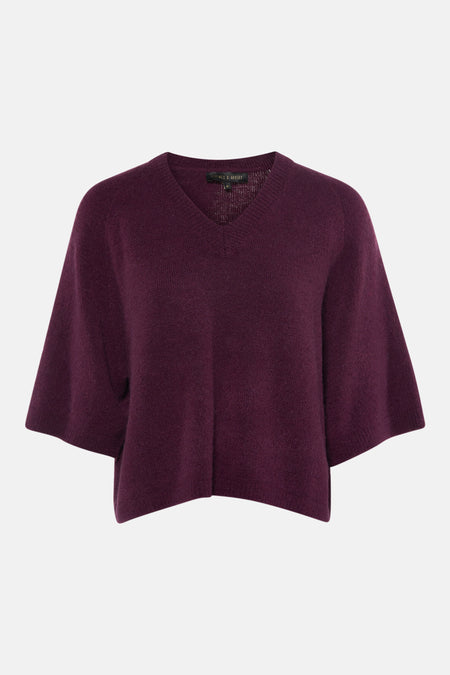 Pull à col en V bordeaux de COPINES D'ANVERS, coupe ample avec manches courtes et amples.