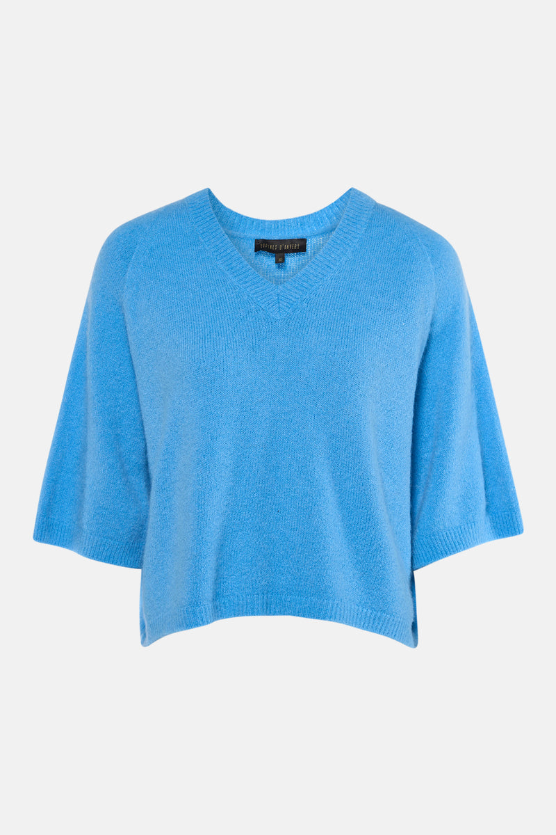 Pull met V-hals - blauw
