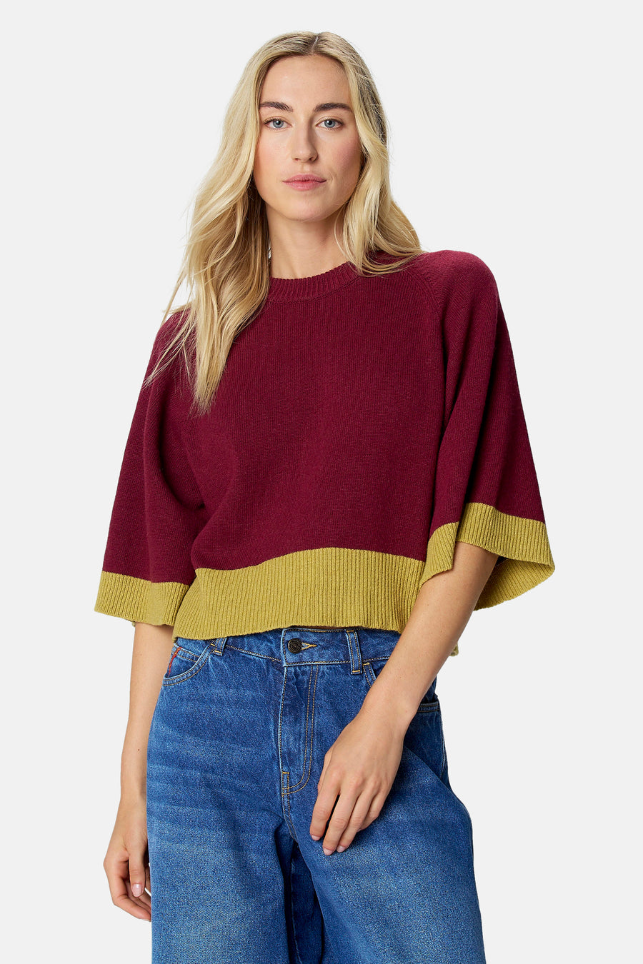 Pull col O - Bordeaux
