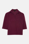 Blouse bordeaux à manches courtes en velours côtelé de COPINES D'ANVERS, col chemise, vue de face