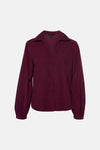 Blouse bordeaux à manches longues en velours côtelé par COPINES D'ANVERS, col chemise et boutonnage central, vue de face