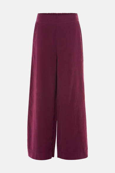 Pantalon bordeaux à taille élastique de COPINES D'ANVERS, coupe large et molletonnée, vue frontale