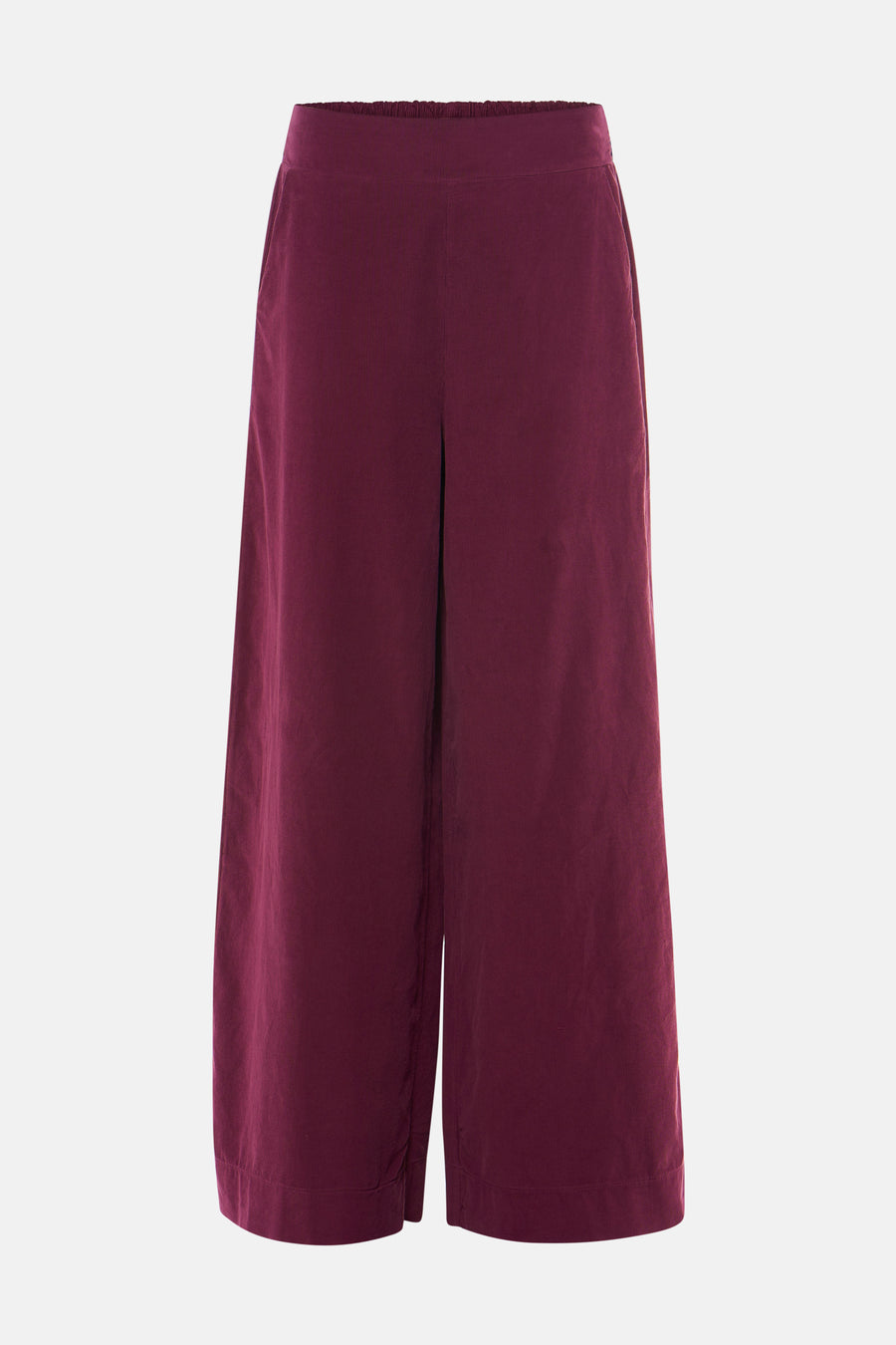 Pantalon bordeaux à taille élastique de COPINES D'ANVERS, coupe large et molletonnée, vue frontale
