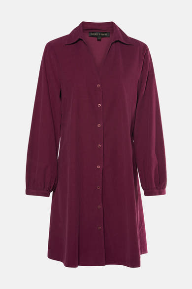Robe bordeaux à manches longues en velours côtelé, boutonnée, de COPINES D'ANVERS, vue de face