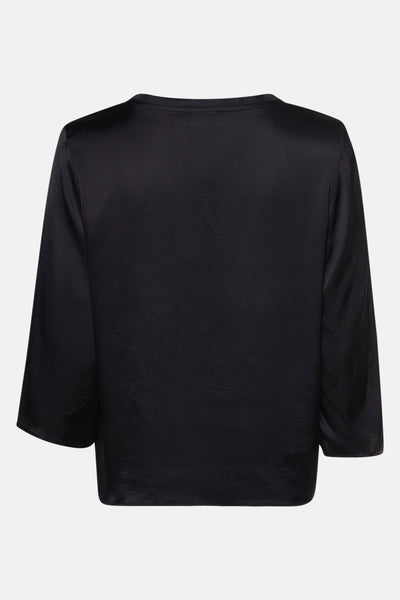 Zwarte blouse met korte mouwen van NAF NAF, met een satijnen textuur.