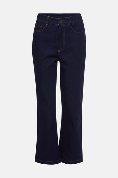Wijd uitlopende jeans van donkerblauw denim van NAF NAF, met oranje contraststiksels.