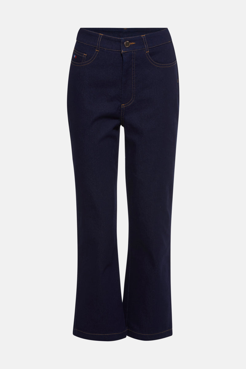 Wijd uitlopende jeans van donkerblauw denim van NAF NAF, met oranje contraststiksels.