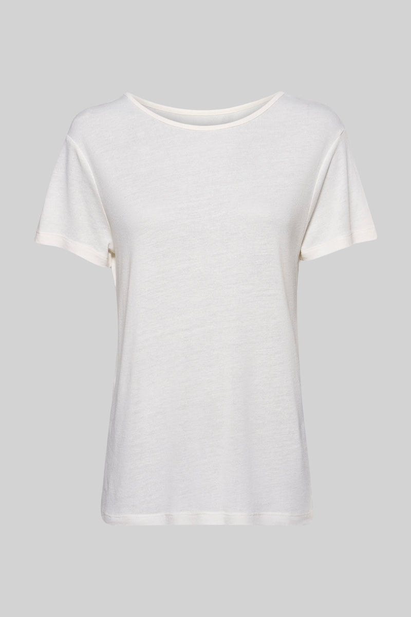 Ecru T-shirt met korte mouwen van NAF NAF, in fijne en lichte stof, rechte pasvorm.