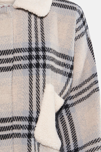 Cardigan multicolore d'ADORE à carreaux avec col en fausse fourrure texturée.