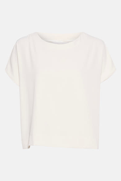 Beige blouse met korte mouwen van AMELIE ET AMELIE, losse pasvorm en rechte zoom.