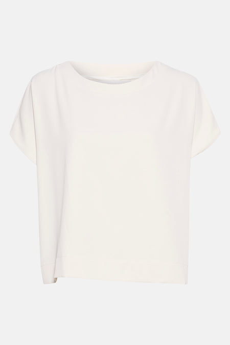 Beige blouse met korte mouwen van AMELIE ET AMELIE, losse pasvorm en rechte zoom.