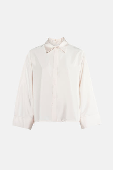 Ecru blouse met lange mouwen van AMELIE ET AMELIE, van satijn, met een losse pasvorm en kimonomouwen.