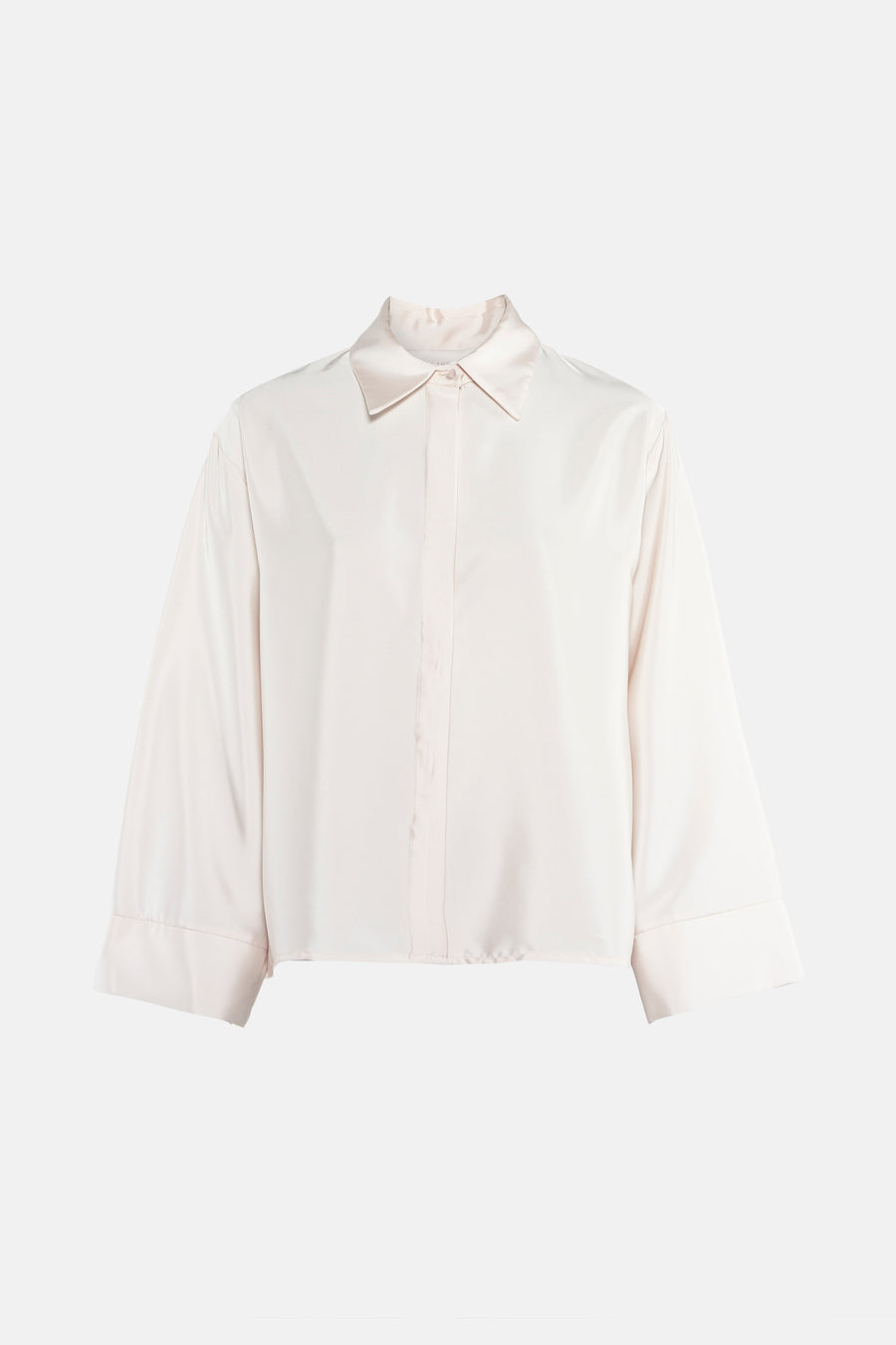 Ecru blouse met lange mouwen van AMELIE ET AMELIE, van satijn, met een losse pasvorm en kimonomouwen.