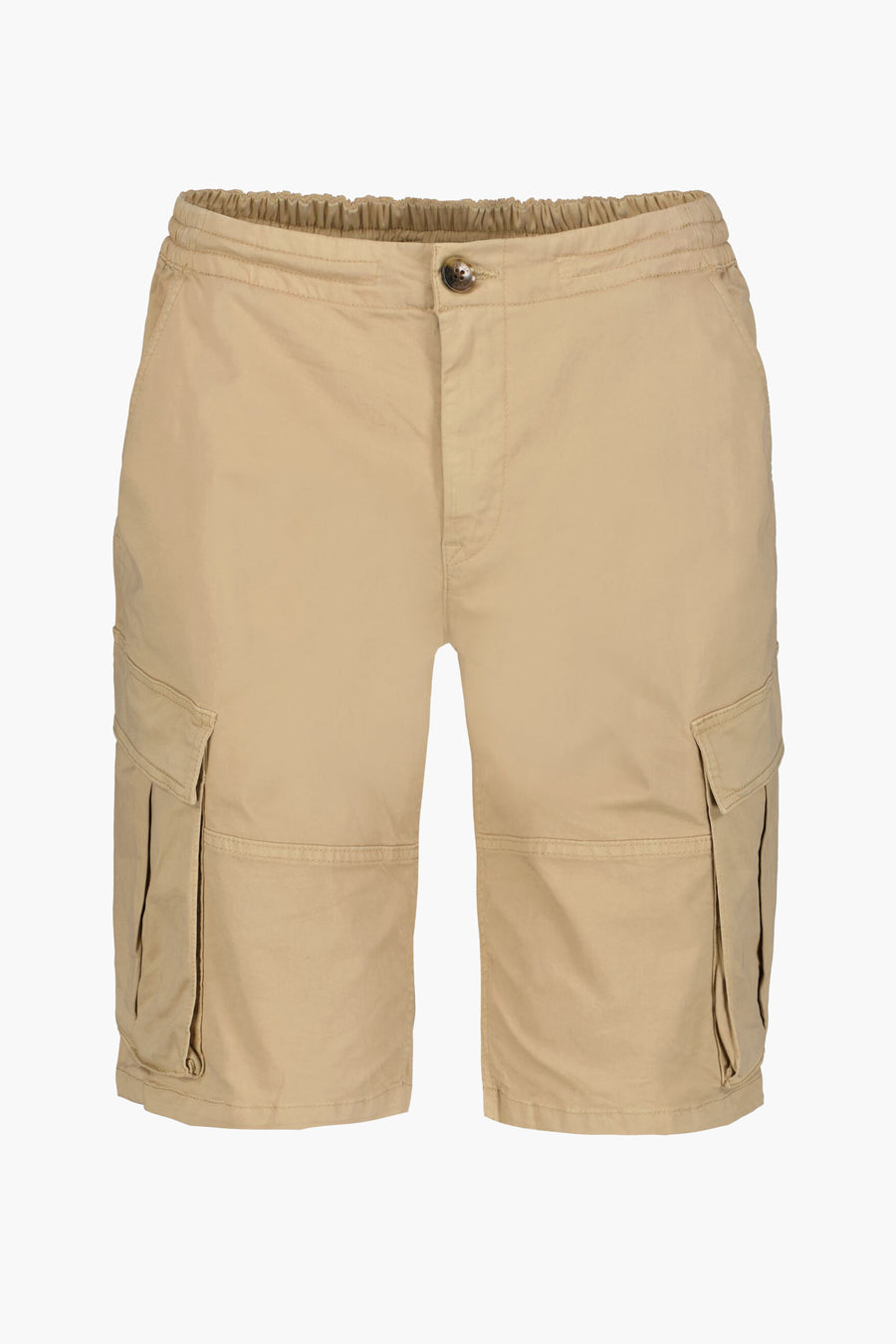 Beige bermuda van GARCIA, met zijdelingse cargozakken en elastische tailleband.