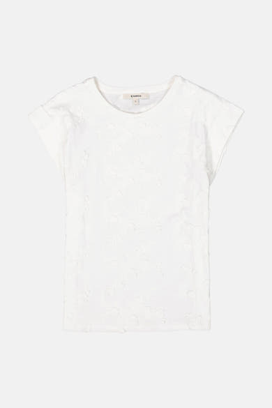 Top blanc de GARCIA, à motif floral ton sur ton.