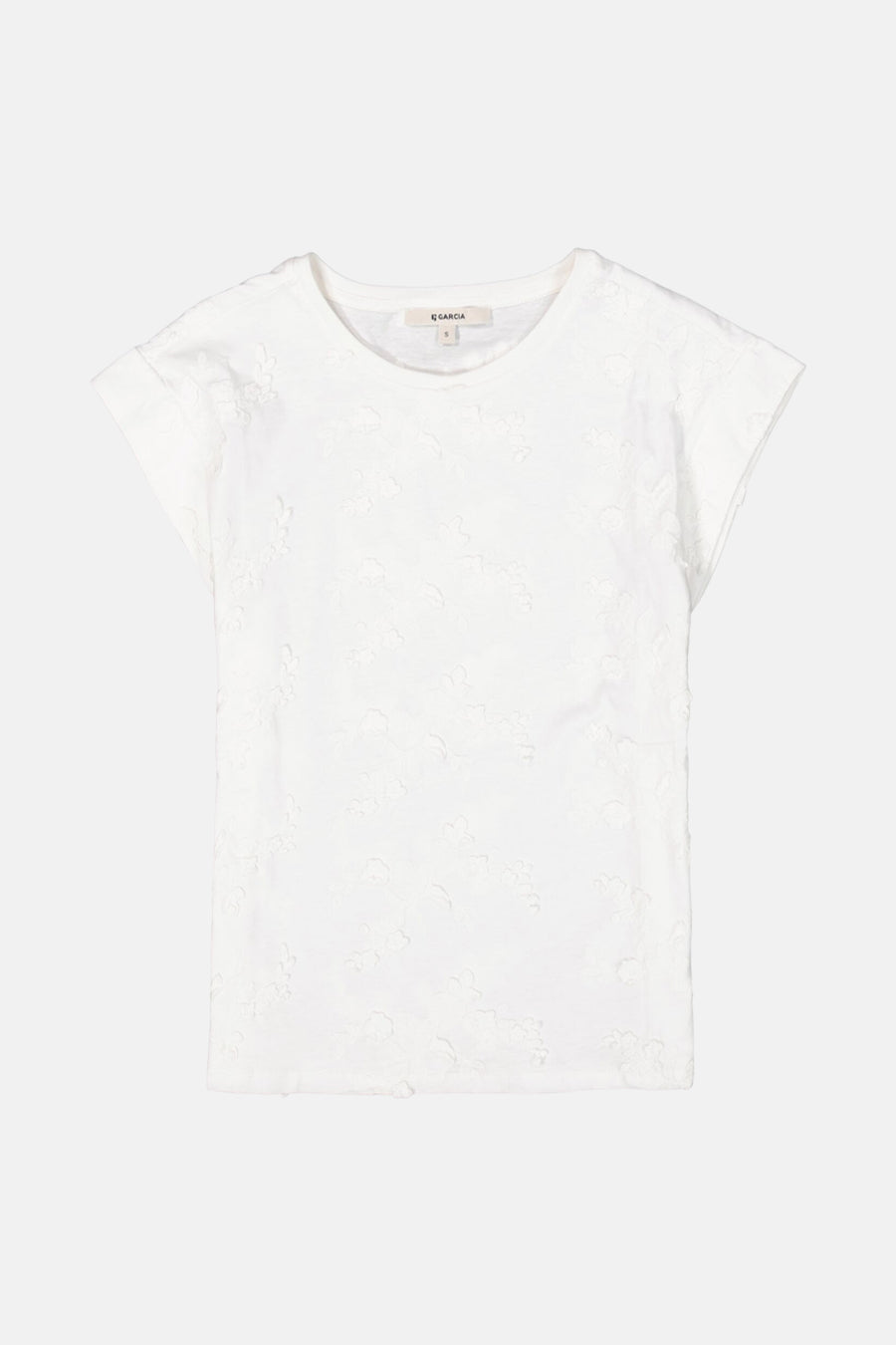 Top blanc de GARCIA, à motif floral ton sur ton.