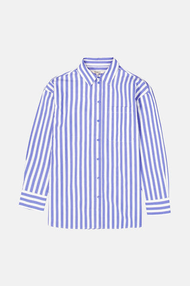 Blauwe gestreepte blouse met lange mouwen van GARCIA, met borstzak en knoopsluiting.