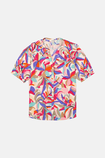 Gekleurd overhemd met korte mouwen van GARCIA, met kleurrijk abstract patroon en knoopsluiting.