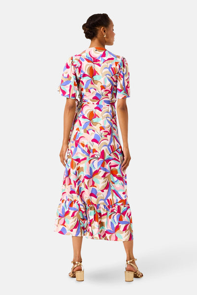 Multikleurige jurk met korte mouwen van GARCIA, met bloemenprint en ruchedetail.