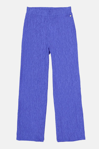 Blauwe textuur broek van GARCIA, met een elastische tailleband en een decoratieve knoop.