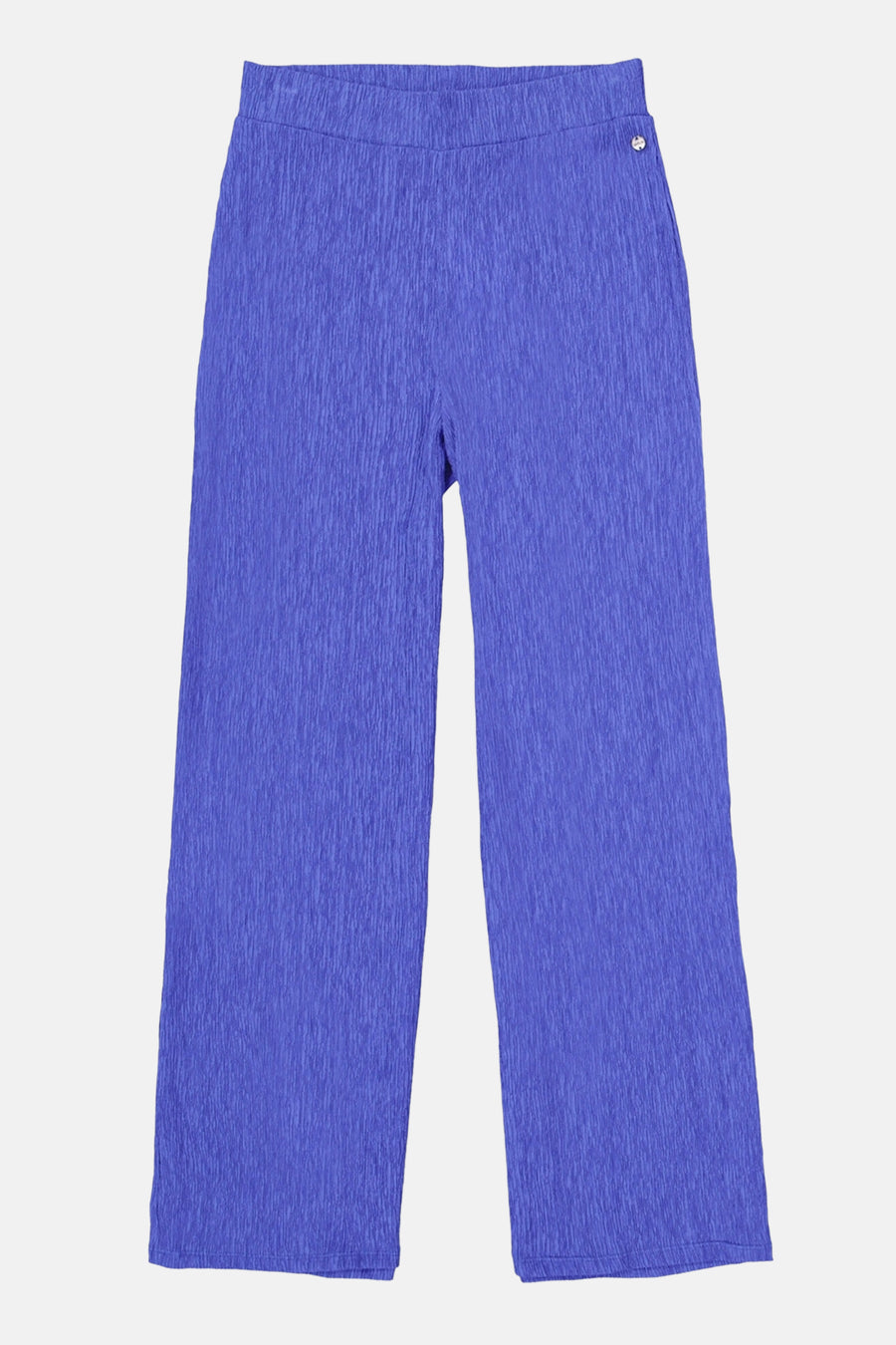 Blauwe textuur broek van GARCIA, met een elastische tailleband en een decoratieve knoop.