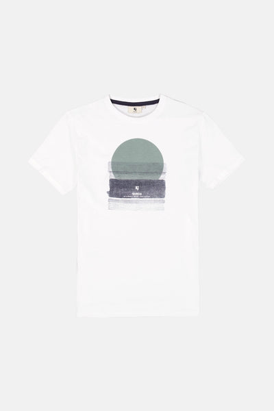 Wit T-shirt met korte mouwen van GARCIA, met een rond en gestreept grafisch patroon.