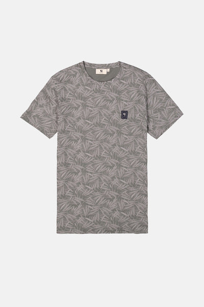 T-shirt à manches courtes kaki de GARCIA avec imprimé feuilles ton sur ton et logo sur la poitrine.