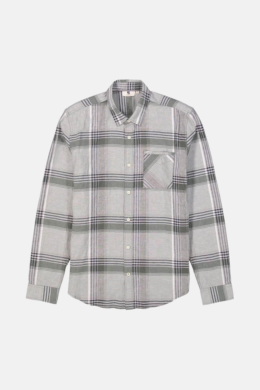 Chemise à manches longues kaki GARCIA avec motif à carreaux, poche poitrine simple et manches longues boutonnées.