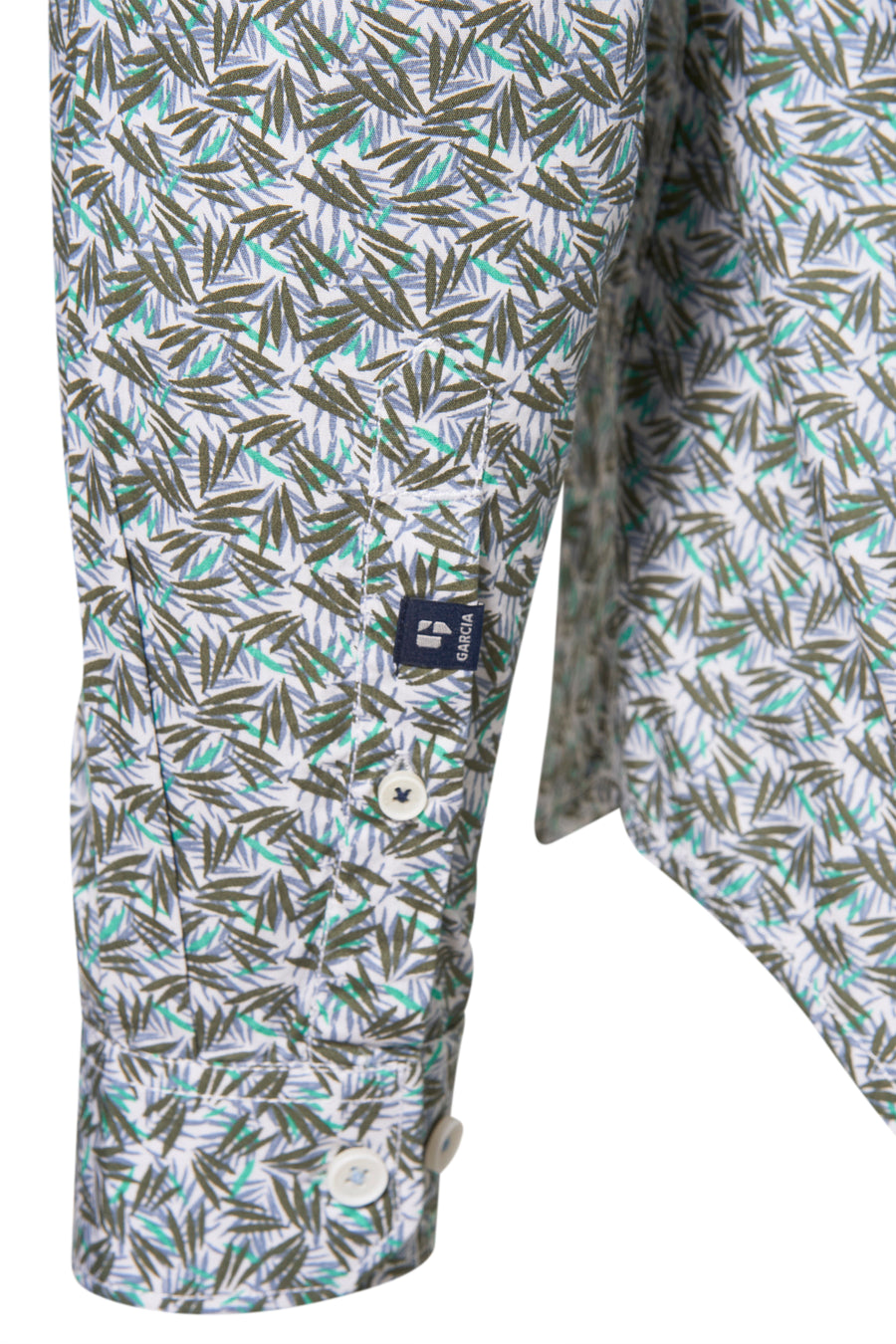 Multikleuren overhemd met lange mouwen van Garcia, met een print van gestileerde groene, blauwe en bruine bladeren.