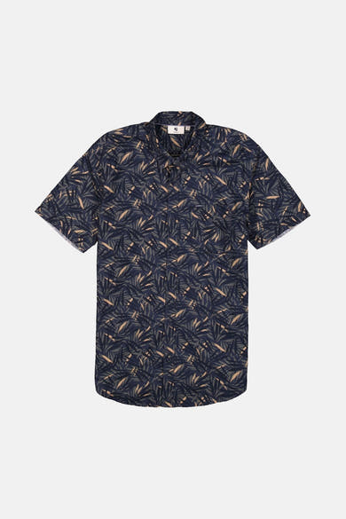 Chemise à manches courtes bleue de GARCIA, avec un motif de feuilles tropicales.