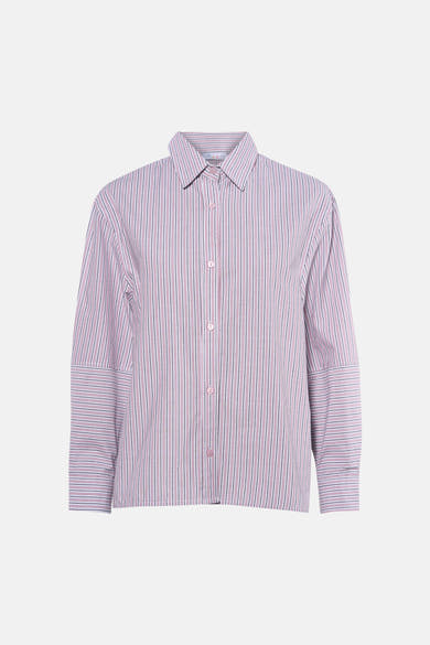 Chemise rose rayée de ADORE, avec des boutons et des manches longues structurées.