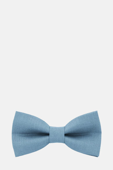 Blauwe vlinderdas van linnen van MR. CELESTIN, een elegant accessoire met een zichtbare geweven textuur.