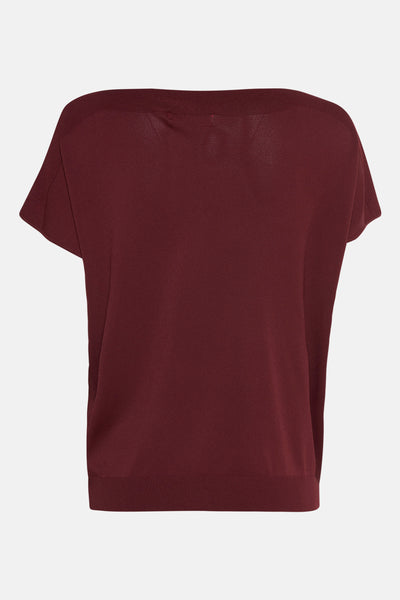 Pull à col rond rouge d'Amelie et Amelie, à manches courtes et en maille.