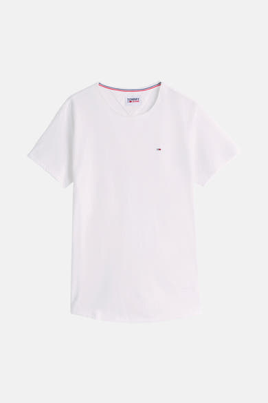 T-shirt blanc à manches courtes de Tommy Jeans avec logo subtil sur la poitrine.