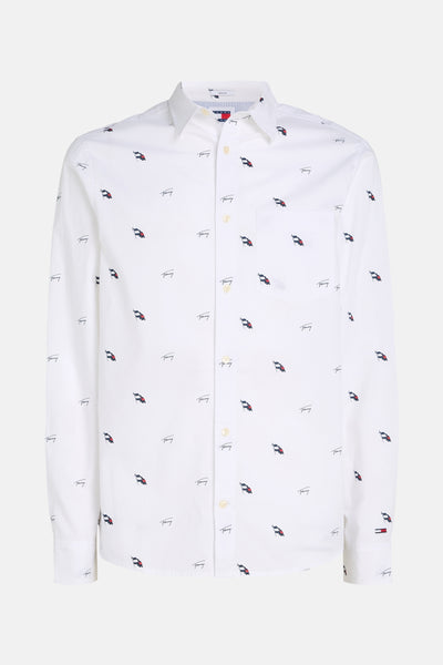 Wit overhemd met lange mouwen van Tommy Jeans, met vlagmotieven en kenmerkend logo.