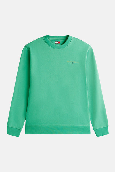 Groene sweater van TOMMY JEANS, met een ronde hals en geborduurd logo op de voorkant.