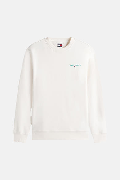 Sweat ras du cou blanc de Tommy Jeans, avec un petit logo brodé sur la poitrine.